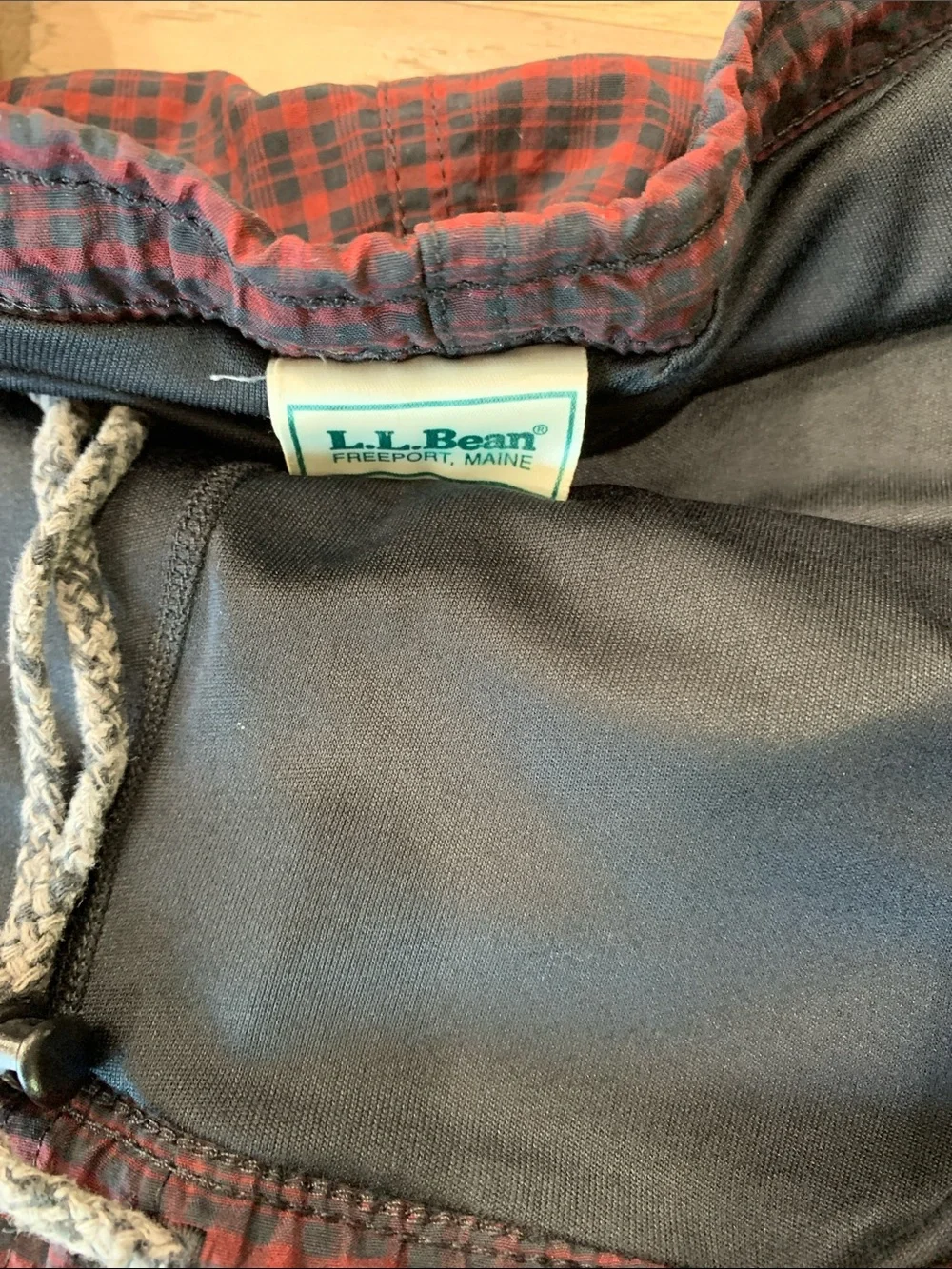 L.L. Bean Men's Red and Black Plaid Swim Trunks